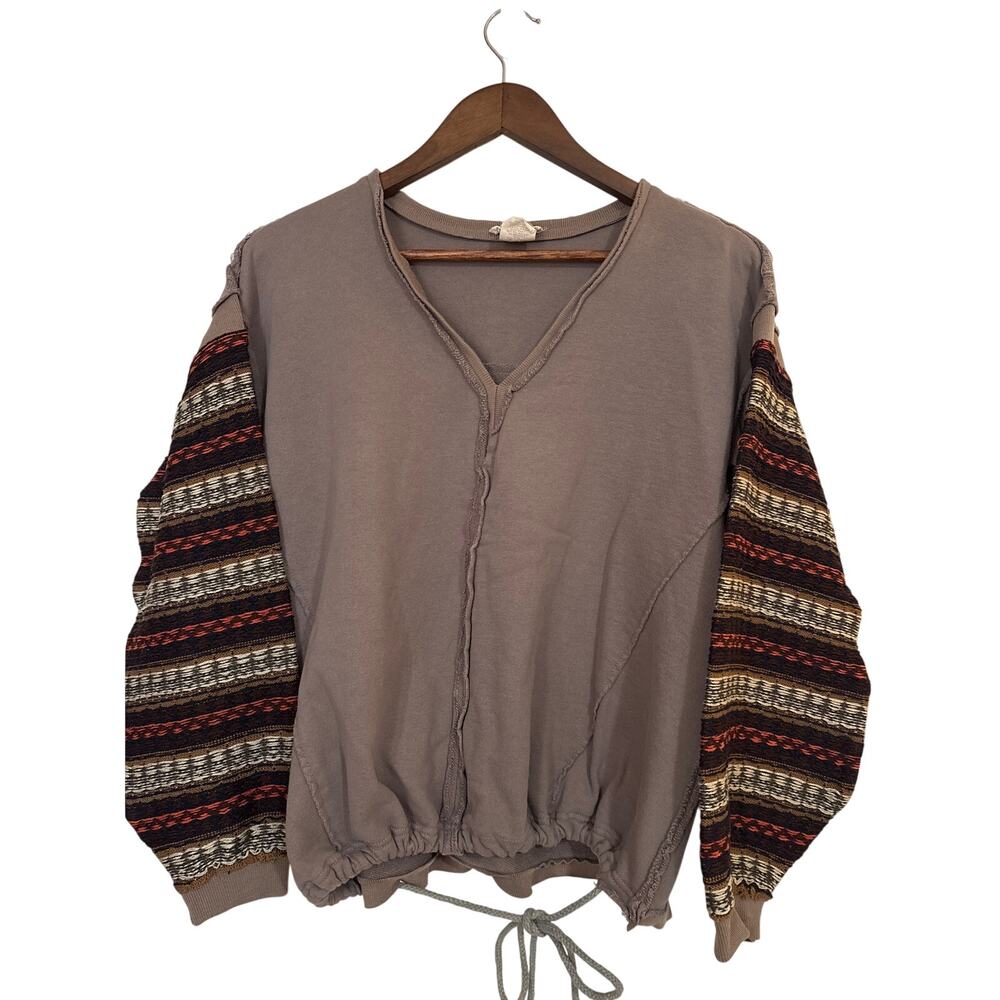 Mystree Cotton Knit Sweater with Striped Sleeves Size S